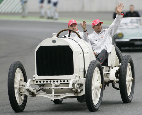 Lewis Hamilton Heikki Kovalainen 100th Anniversary Of The First Mercedes Grand Prix Win